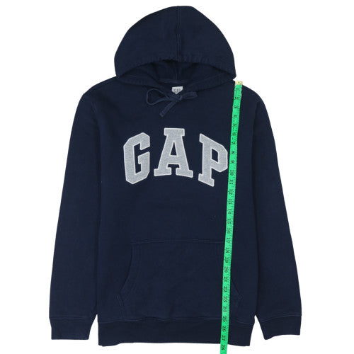 Gap Men Blue Pullover Hoodie L Fleece Logo Regular Fit