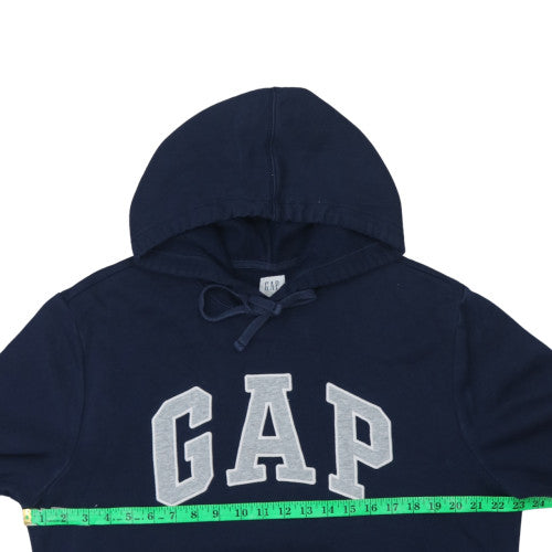 Gap Men Blue Pullover Hoodie L Fleece Logo Regular Fit