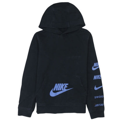 Nike Boys Black Pullover Hoodie L 147-158cm Graphic Fleece Sweatshirt