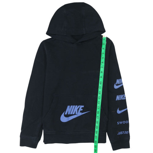 Nike Boys Black Pullover Hoodie L 147-158cm Graphic Fleece Sweatshirt