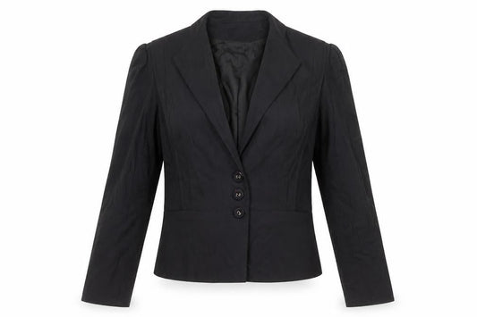 Front view of French Connection Women's Black Cropped Blazer, size 12, Tailored