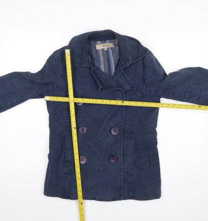 Kew Women's Blue Cotton Pea Coat Jacket Size 8 Button Front