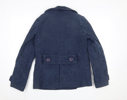 Kew Women's Blue Cotton Pea Coat Jacket Size 8 Button Front