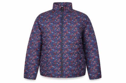 Anne De Lançay Womens Blue Floral Puffer Jacket M Full Zip Quilted