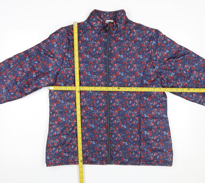 Anne De Lançay Womens Blue Floral Puffer Jacket M Full Zip Quilted