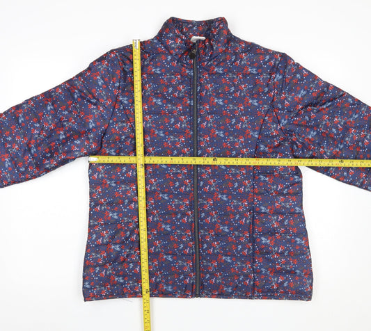Anne De Lançay Womens Blue Floral Puffer Jacket M Full Zip Quilted