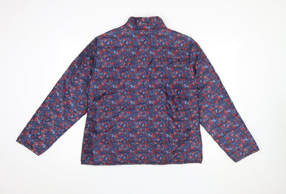Anne De Lançay Womens Blue Floral Puffer Jacket M Full Zip Quilted