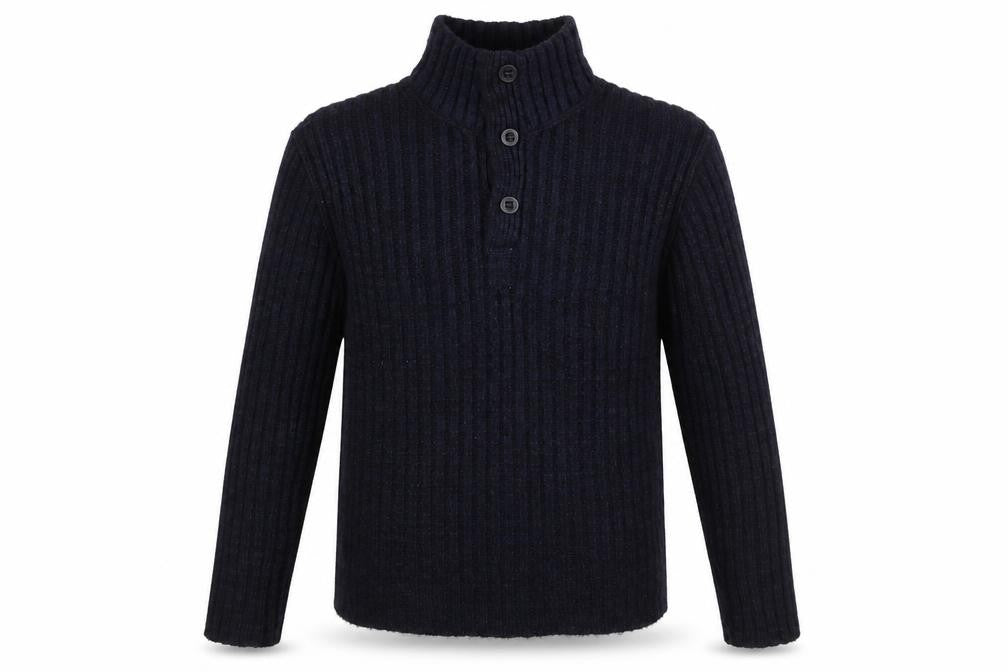 John Lewis Men Blue XL Henley High Neck Ribbed Jumper