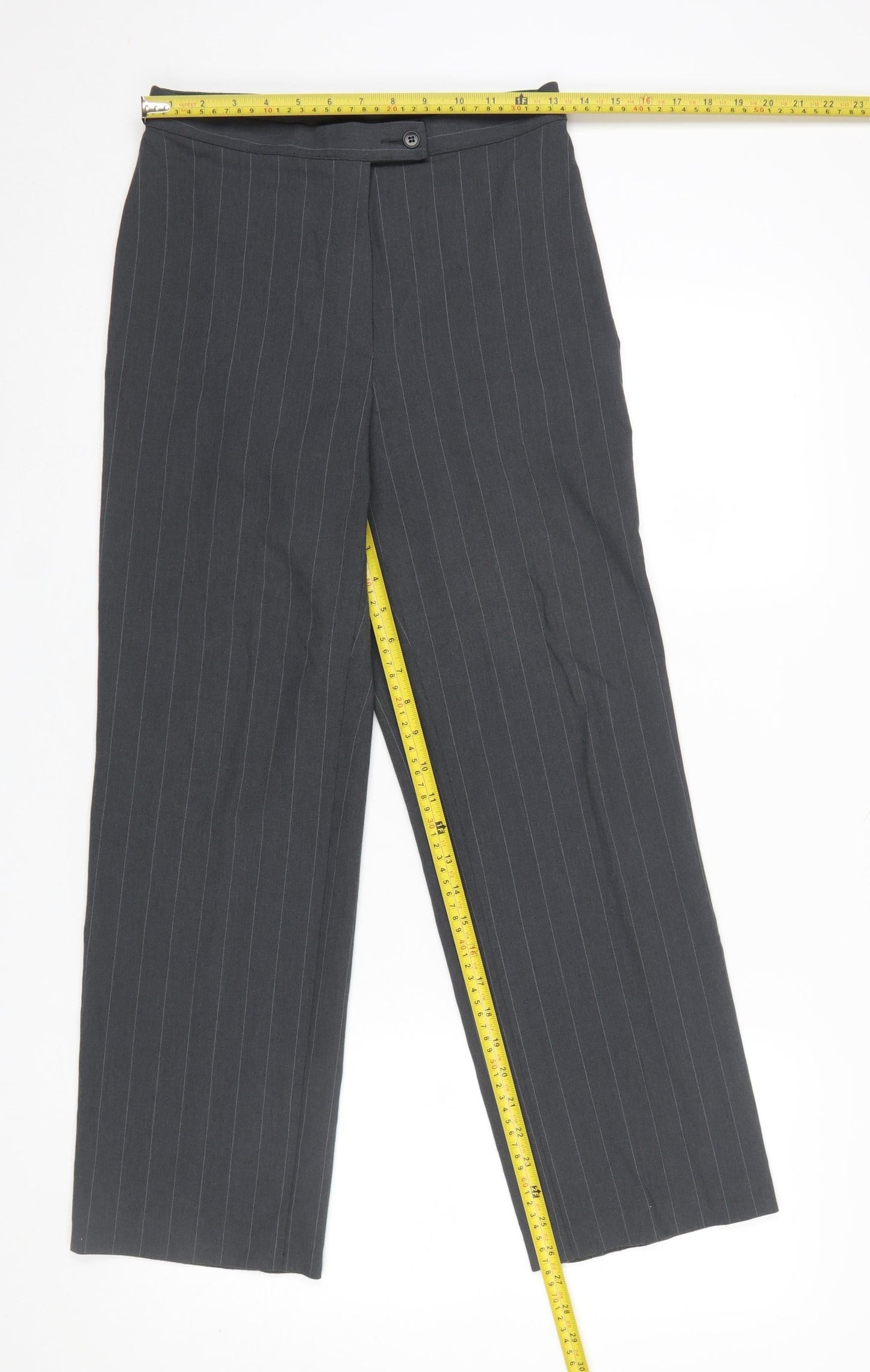 Marks and Spencer Women Grey Pinstripe Regular Fit Trousers Size 10 Short