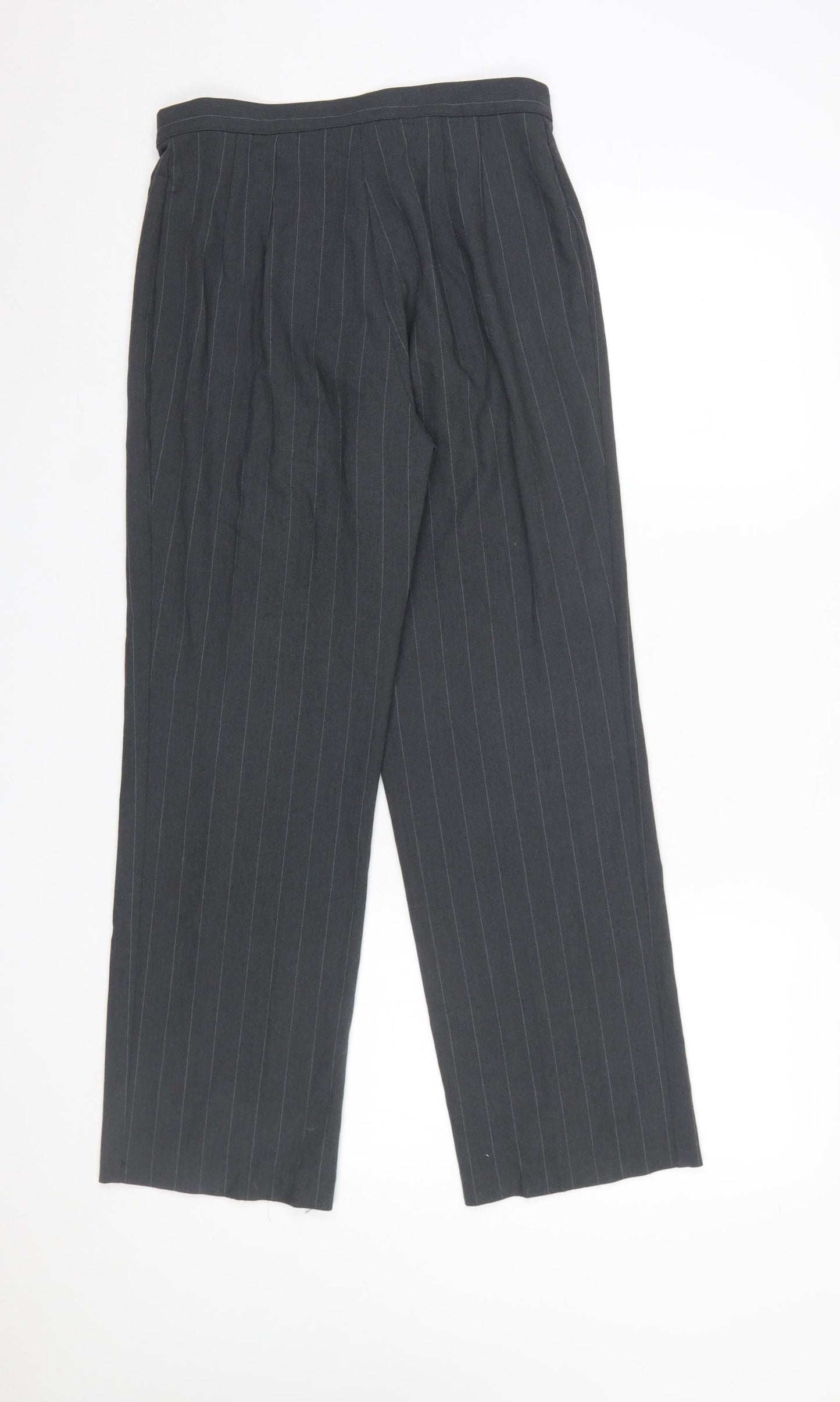 Marks and Spencer Women Grey Pinstripe Regular Fit Trousers Size 10 Short
