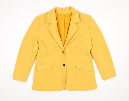 Compliments Women Yellow Wool Blazer Size 16 Single-Breasted Jacket
