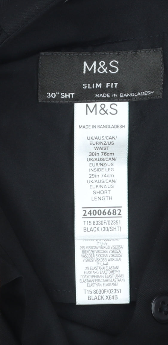 Mens UK Size 30 in Marks and Spencer Slim Fit Dress Pants Black Trousers