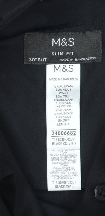 Mens UK Size 30 in Marks and Spencer Slim Fit Dress Pants Black Trousers