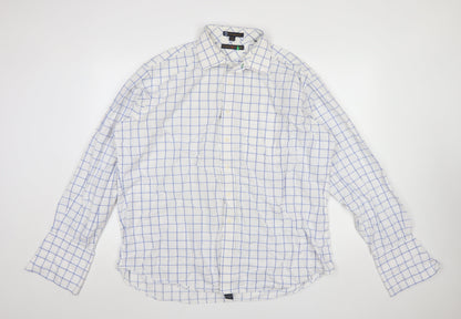 Tommy Hilfiger Men's White Blue Check XL Formal Dress Shirt 100% Cotton