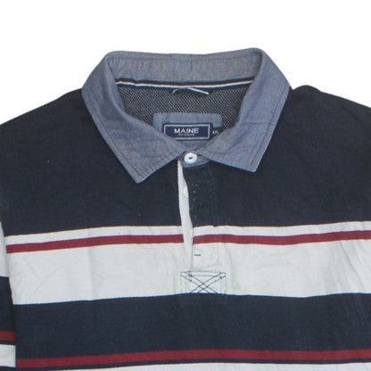 Maine New England Men's Blue Striped Long Sleeve Polo Shirt 2XL