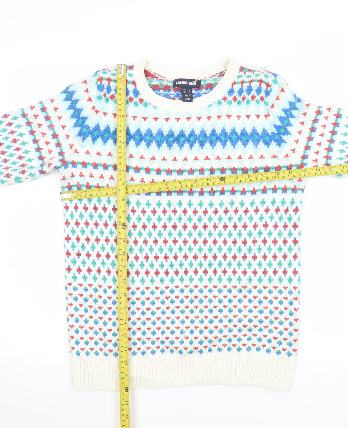 Mens UK Size S Lands' End Multicoloured Pullover Jumper