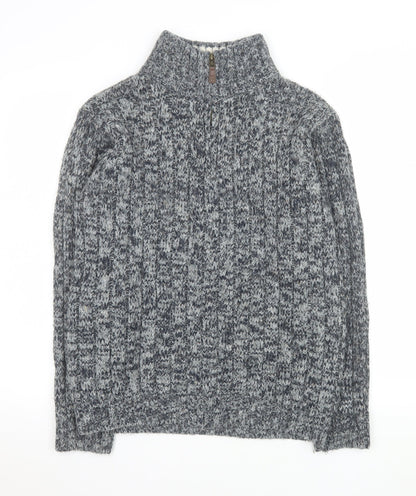 Marks and Spencer Men's Grey XS High Neck 1/2 Zip Chunky Knit Jumper