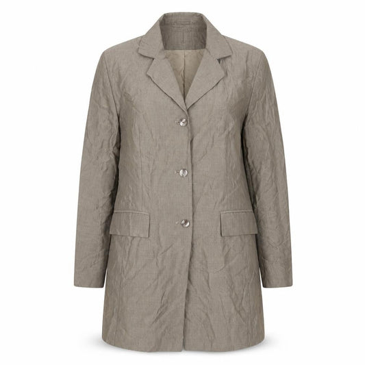 Front view of Linea Women Beige Long Single-Breasted Blazer Coat, size 16, Classic Fit