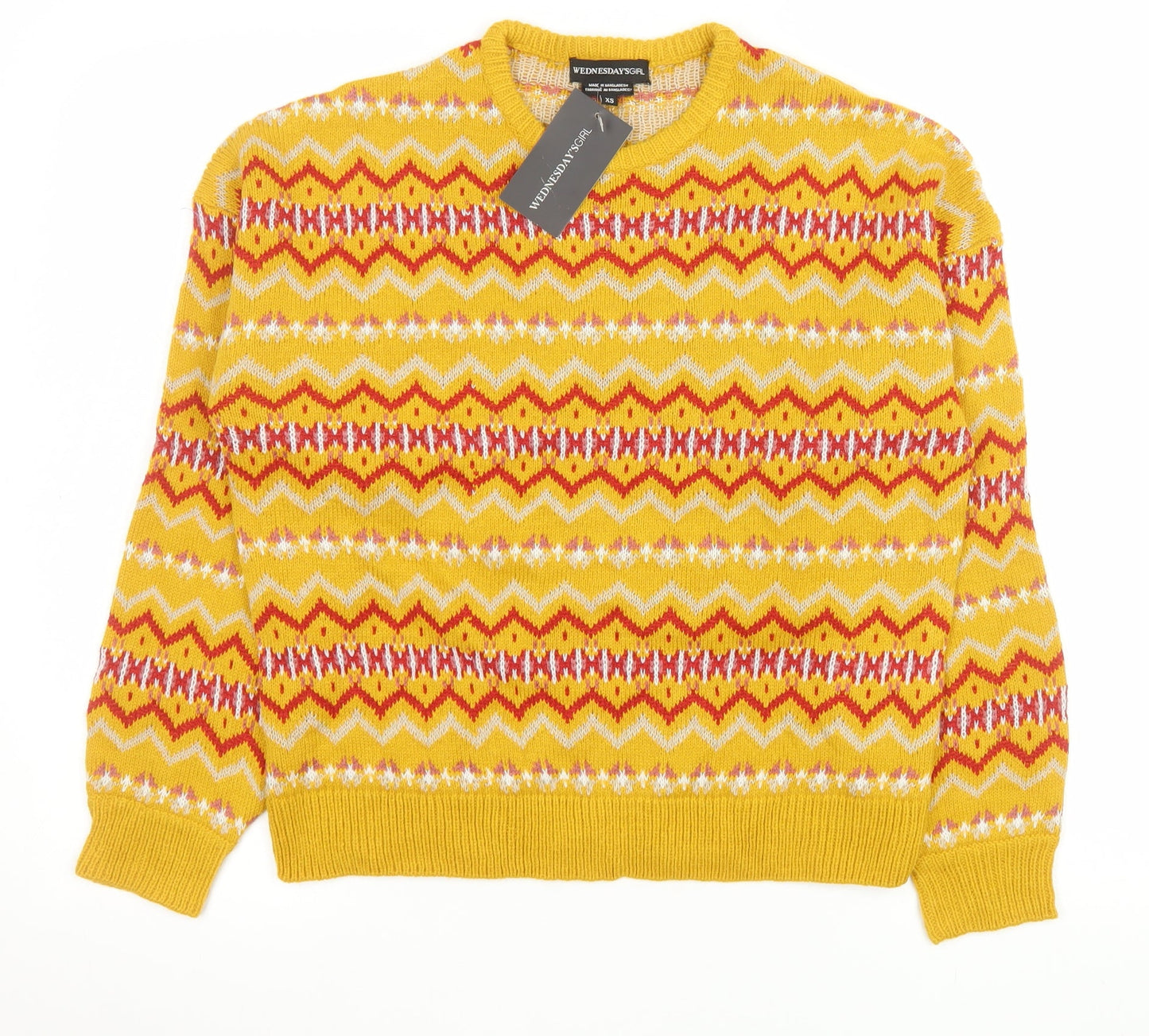 Womens UK Size XS Wednesday's Girl Yellow Pullover Jumper