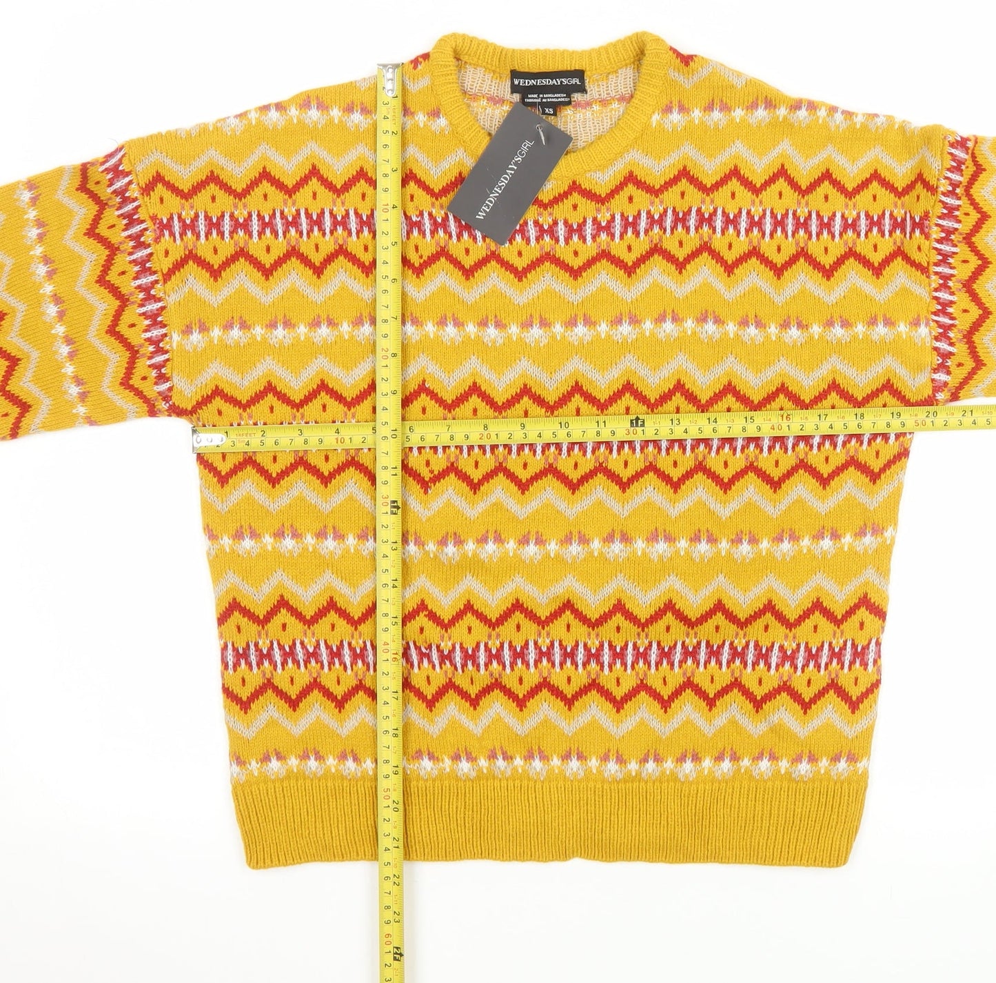 Womens UK Size XS Wednesday's Girl Yellow Pullover Jumper