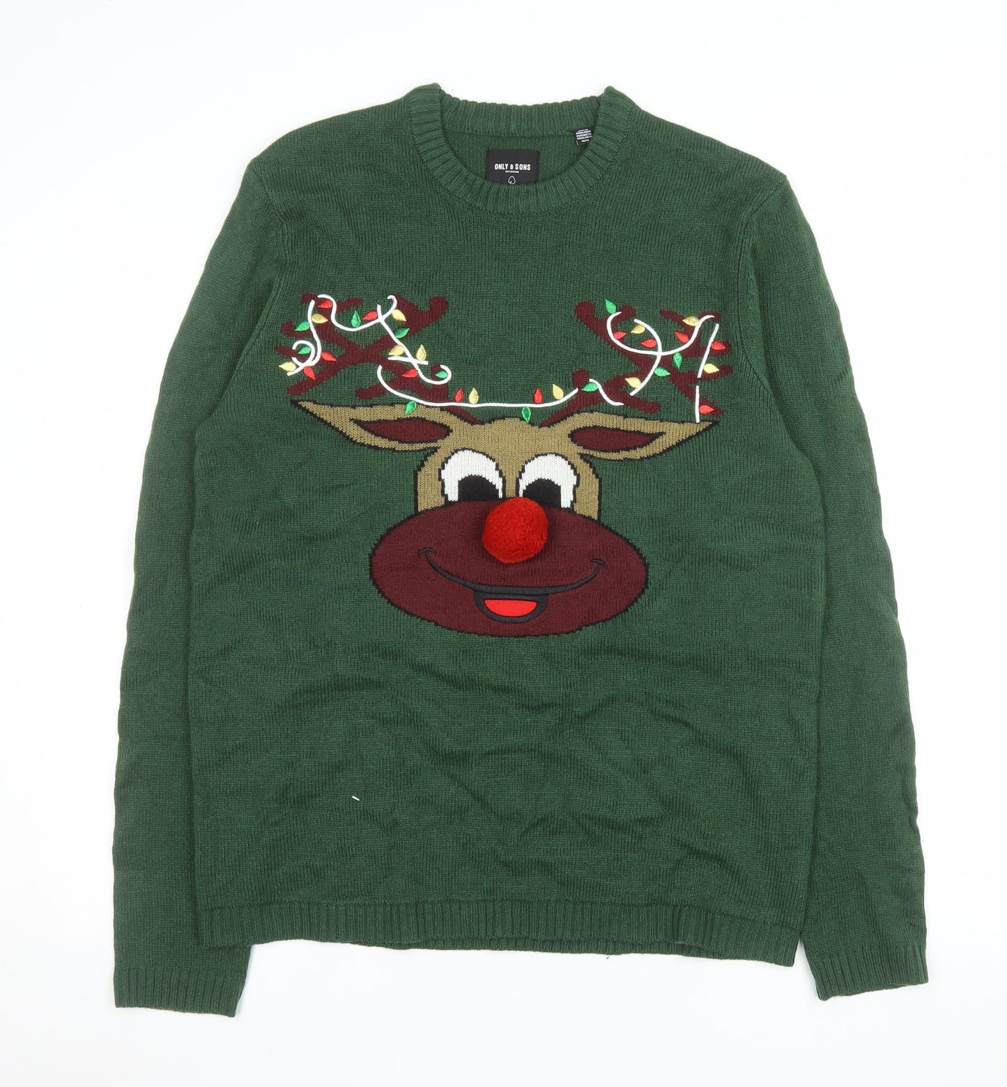 Mens UK Size M ONLY & SONS Green Pullover Jumper