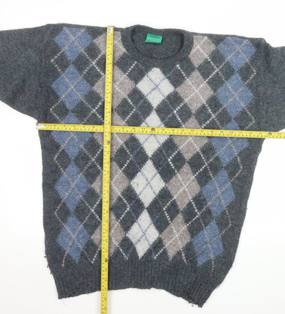 Canda Men’s Grey Argyle Wool Blend Pullover Jumper Size L