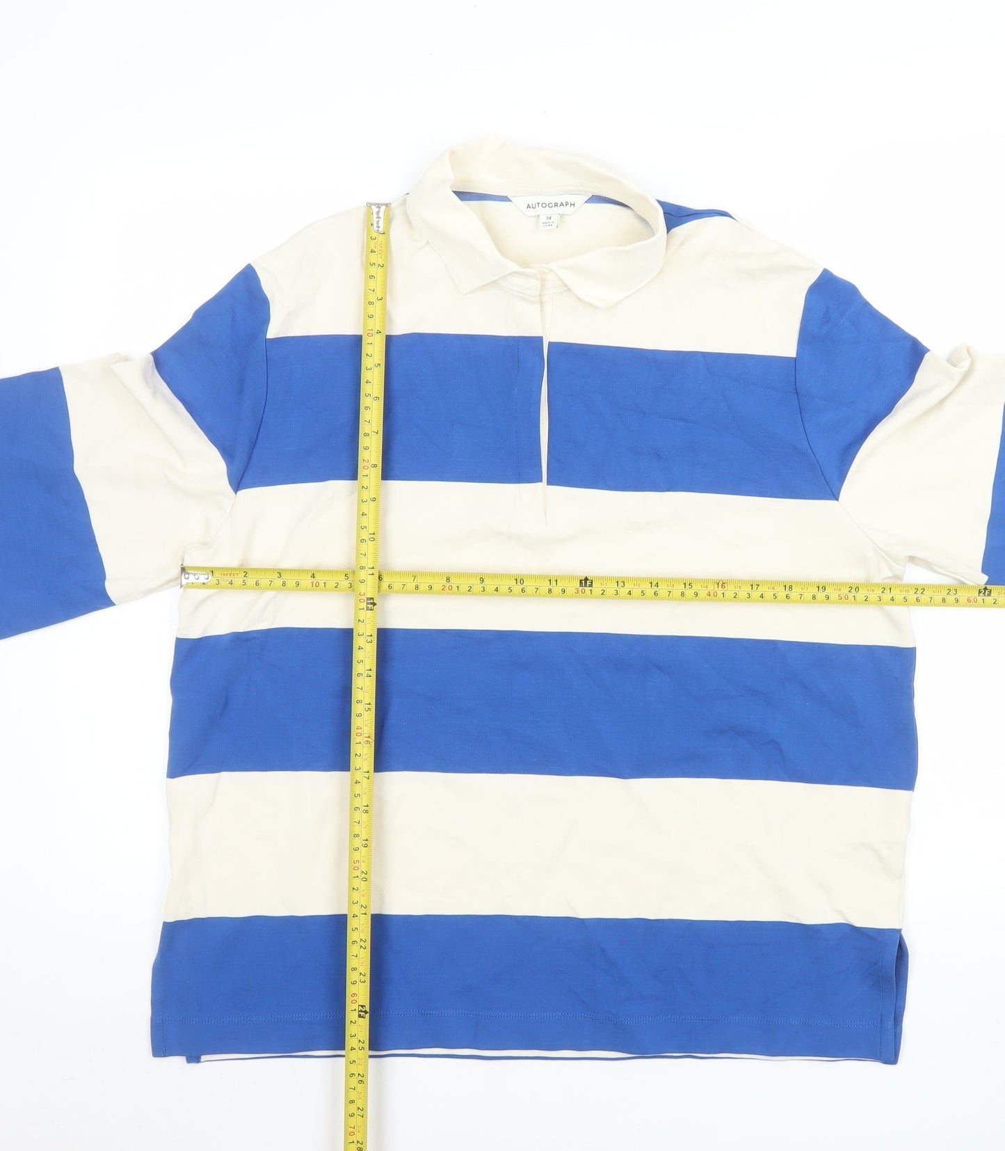 Marks and Spencer Autograph Womens Blue White Striped Polo Top Size 14