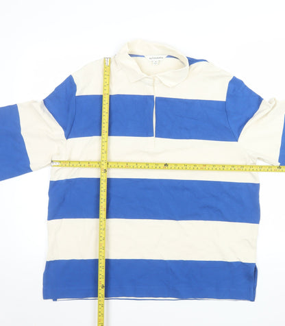 Marks and Spencer Autograph Womens Blue White Striped Polo Top Size 14