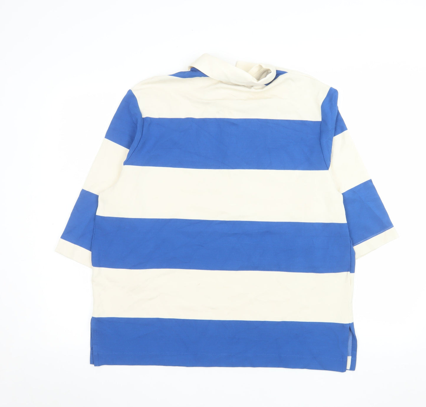 Marks and Spencer Autograph Womens Blue White Striped Polo Top Size 14