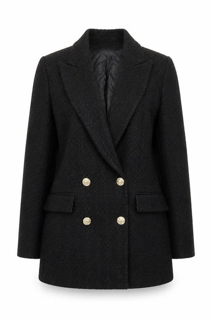 Zara Women Black Tweed Double-Breasted Blazer XS
