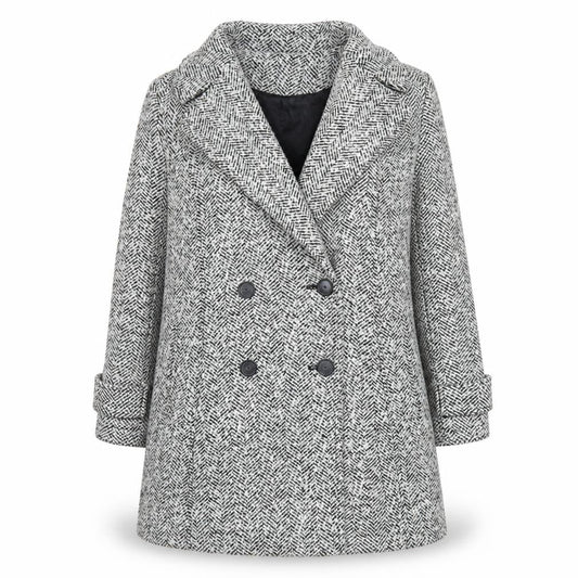 John Lewis Women's Grey Herringbone Wool Blend Pea Coat Size 12