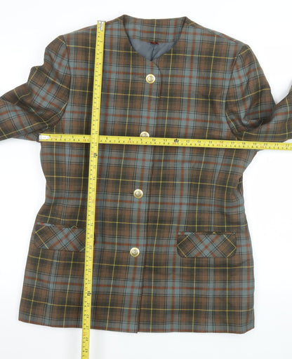 Pitlochry Women Brown Checked Wool Blazer Size 14 Classic Tweed Jacket