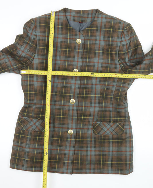 Pitlochry Women Brown Checked Wool Blazer Size 14 Classic Tweed Jacket