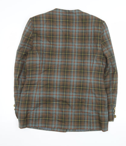 Pitlochry Women Brown Checked Wool Blazer Size 14 Classic Tweed Jacket