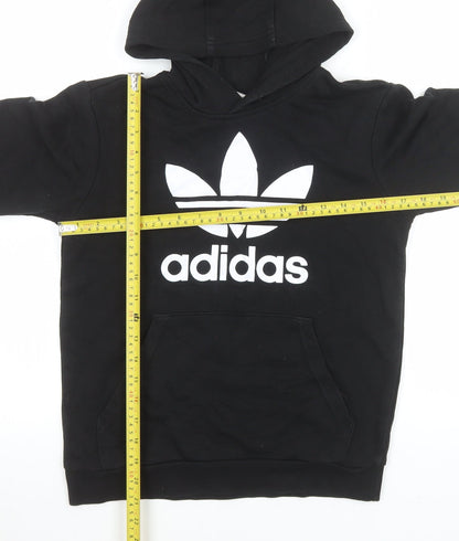 Adidas Boys Black 11-12 Years Pullover Hoodie with Logo Print