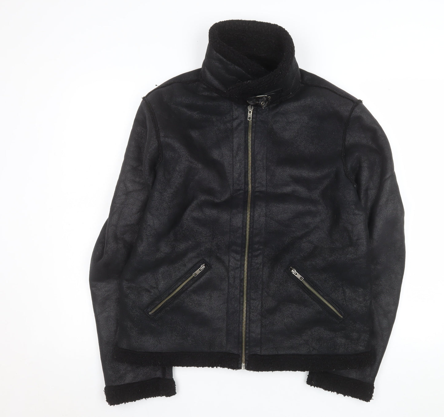 Womens UK Size M ASOS Black Biker Coat