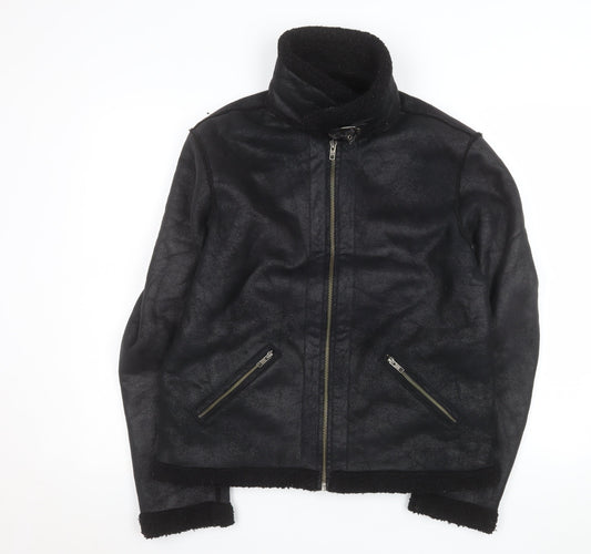 Womens UK Size M ASOS Black Biker Coat