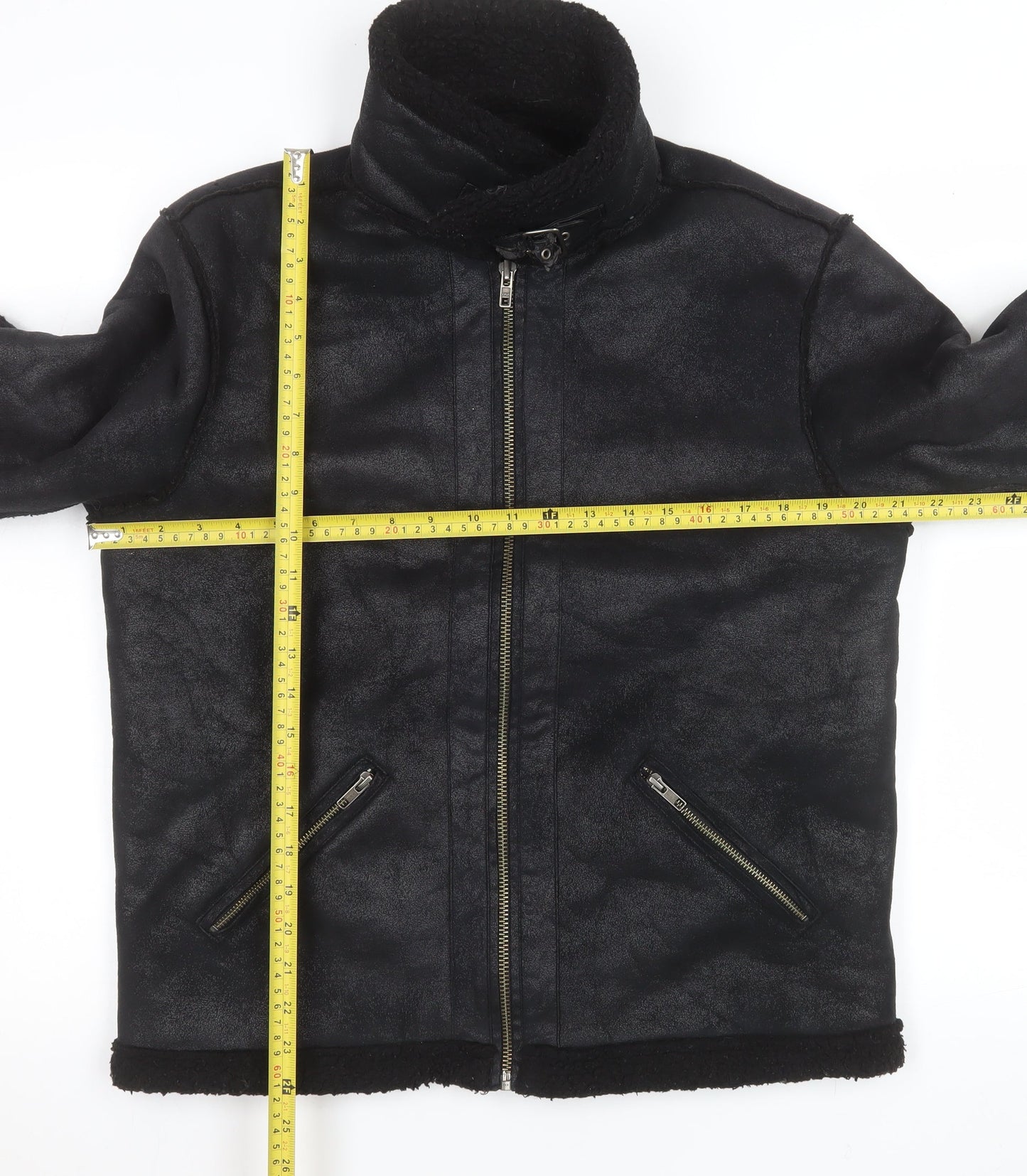 Womens UK Size M ASOS Black Biker Coat