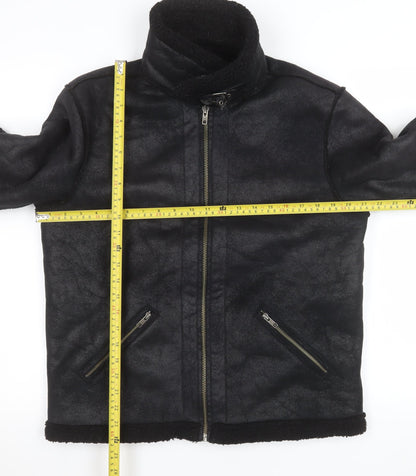 Womens UK Size M ASOS Black Biker Coat