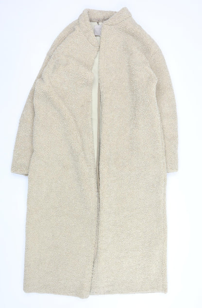 KLEY Women’s Beige Long Teddy Overcoat Size M Lined Fleece Coat