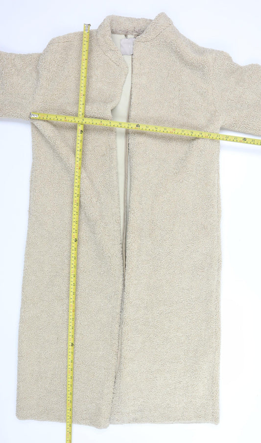 KLEY Women’s Beige Long Teddy Overcoat Size M Lined Fleece Coat