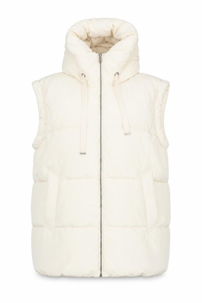 Front view of BCBGMAXAZRIA Women's Ivory XL Puffer Hooded Waistcoat Gilet
