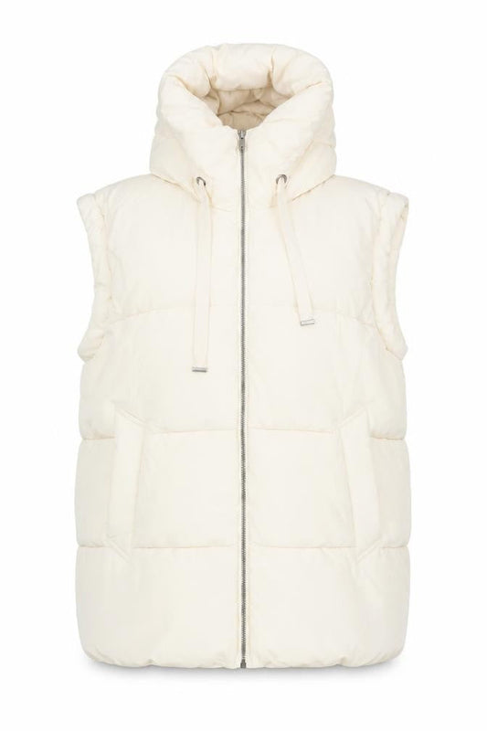 Front view of BCBGMAXAZRIA Women's Ivory XL Puffer Hooded Waistcoat Gilet