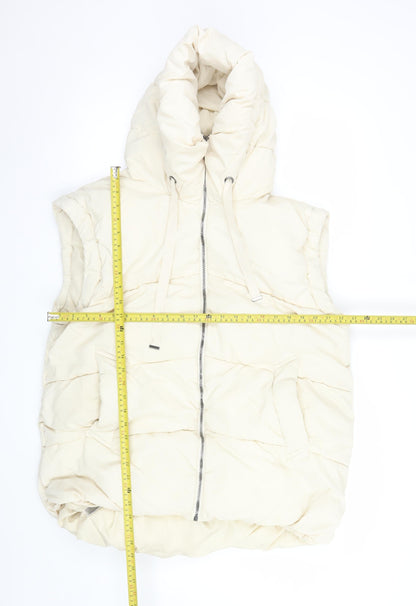 BCBGMAXAZRIA Women's Ivory XL Puffer Hooded Waistcoat Gilet