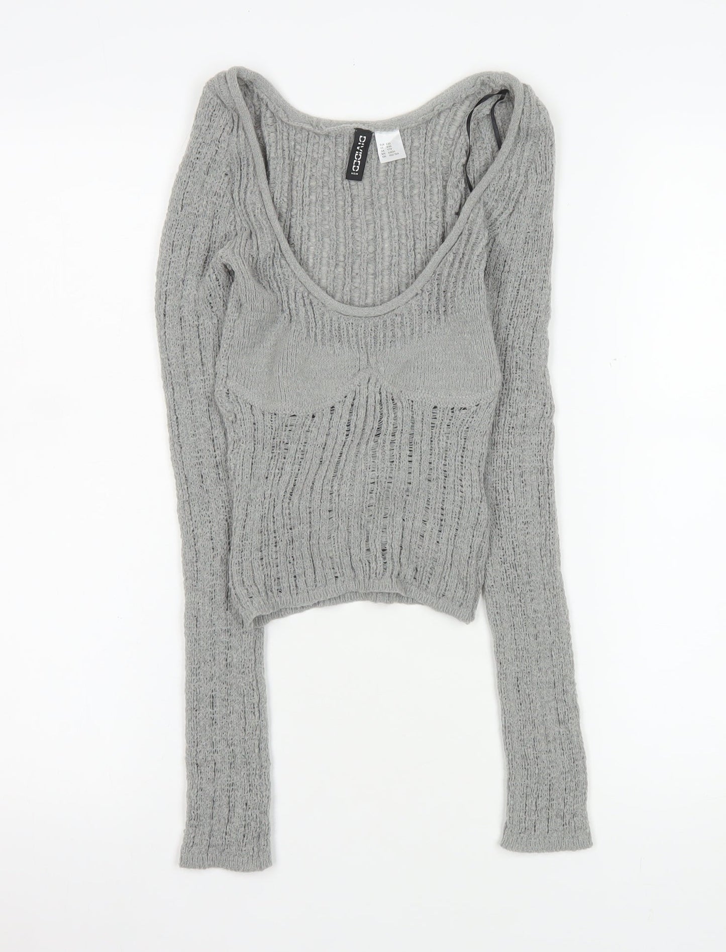 Womens UK Size 2XS H&M Grey Cropped T-Shirt