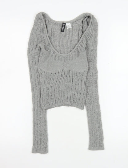 Womens UK Size 2XS H&M Grey Cropped T-Shirt