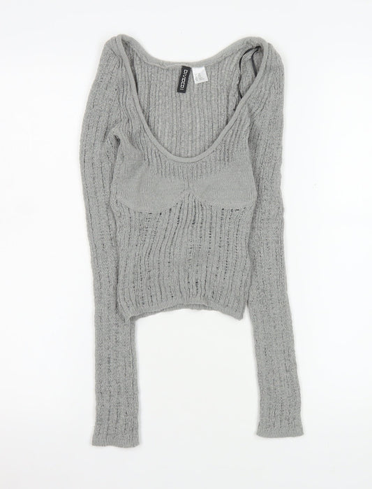 Womens UK Size 2XS H&M Grey Cropped T-Shirt