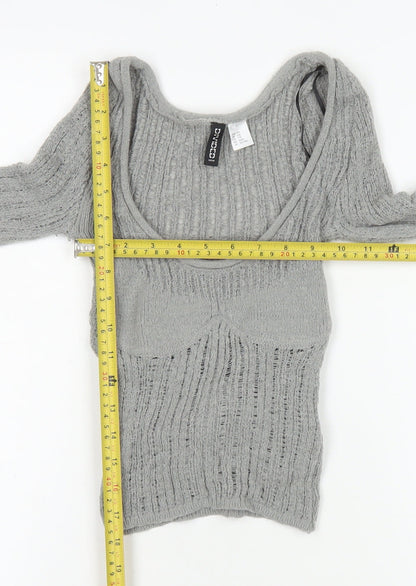 Womens UK Size 2XS H&M Grey Cropped T-Shirt