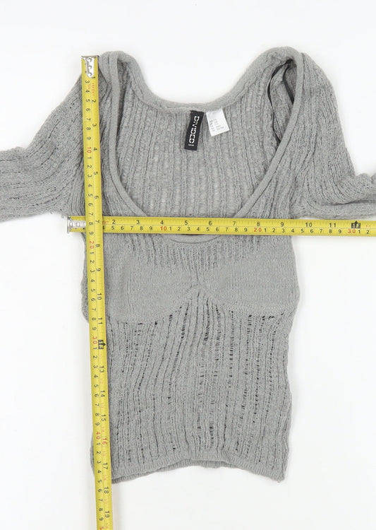 Womens UK Size 2XS H&M Grey Cropped T-Shirt