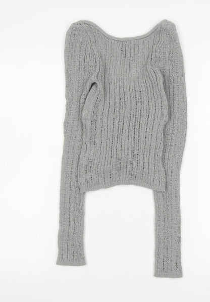 Womens UK Size 2XS H&M Grey Cropped T-Shirt